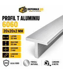 Profil T aluminiu 20 x 20 x 2 mm, 6 metri Profil T aluminiu 20 x 20 x 2 mm, 6 metri